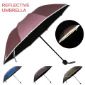 Único barato por encargo de la lluvia de Sun a prueba de viento 3 plegable pequeño paraguas reflexivo promocional de resplandor